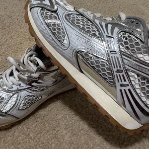 Bottega Veneta Silver and White Athletic Shoes